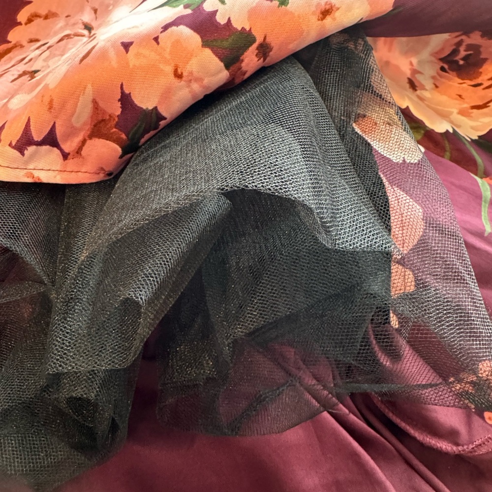 Windsor Floral Satin Cottagecore Maxi Skirt Burgundy Pink A-Line Balletcore Fall - Picture 7 of 7